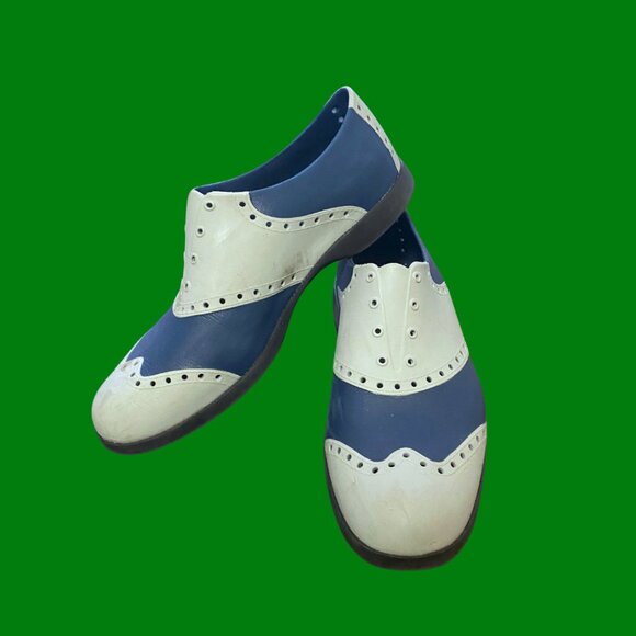 Biion Wingtip Golf Shoes - Blue & White Rubber Brogues (Size 12) - Picture 3 of 7